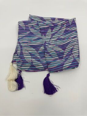 Vintage Purple Leaf-Print Tassel Scarf Wrap